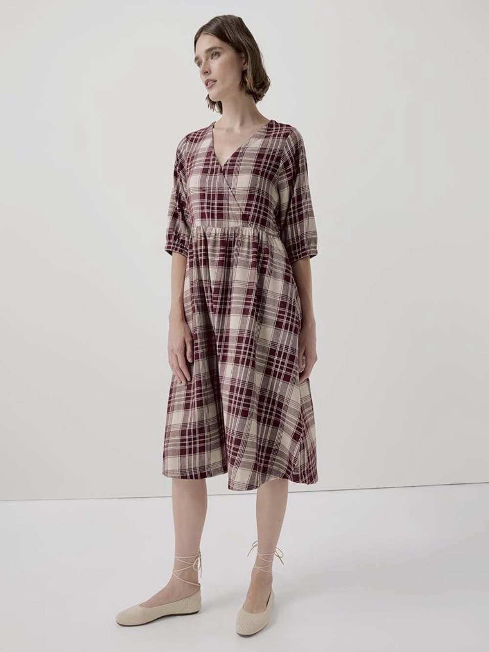 Pact Organic Cotton Women’s Burgundy Plaid Dress - Soft Casual Style